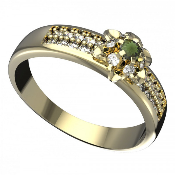 BG zlatý prsten vltavín a kubické zirkony   878F