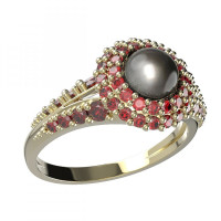 BG stříbrný prsten vsazena perla a granáty pozlaceno 540