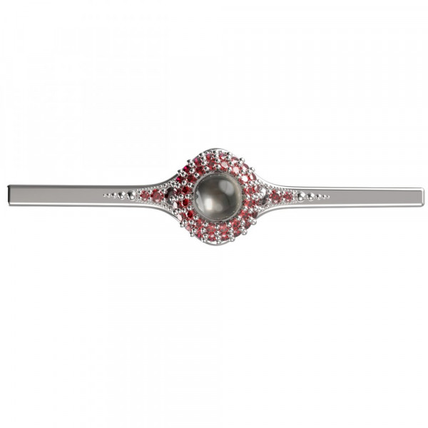 BG stříbrná brož s perlou a granáty porhodiováno 540