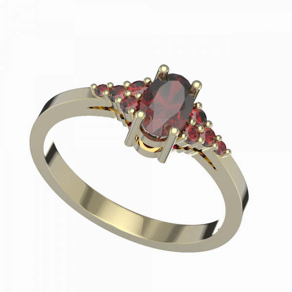 BG stříbrný prsten přírodní broušený granát  pozlaceno 984