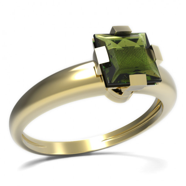 BG zlatý prsten vsazeny kameny: český vltavín   496