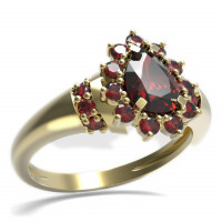 BG stříbrný prsten osázený kameny:granát pozlaceno 509K