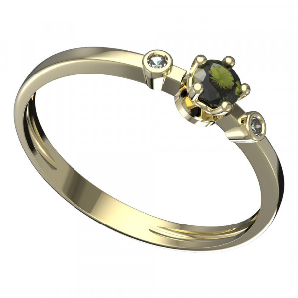BG zlatý prsten vltavín a diamant   873L