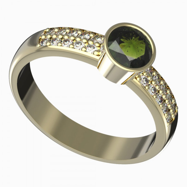 BG zlatý prsten s kameny: diamant a vltavín   723