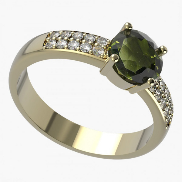 BG zlatý prsten s vltavínem a diamantem   727