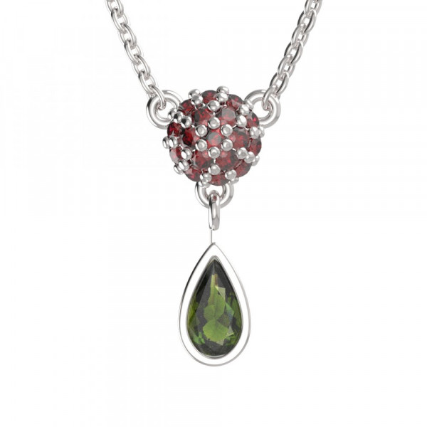 BG stříbrný náhrdelník s českým granátem a vltavínem porhodiováno 255