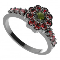 BG stříbrný prsten s kameny čs. granát a vltavín rhutenium 453