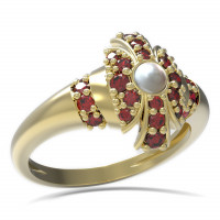 BG stříbrný prsten s přírodní perlou a granáty pozlaceno 537K