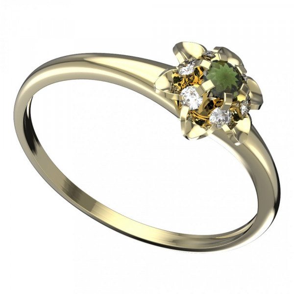BG zlatý prsten osázen-vltavín a kubické zirkony   878I