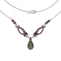 BG stříbrný náhrdelník s kameny: český granát a vltavín porhodiováno 501