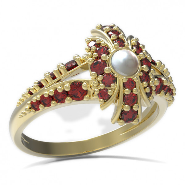BG zlatý prsten vsazena přírodní perla a granáty   537G