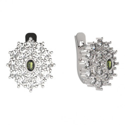 Серьги - модель JBS 00907 серебряные с влтавином / молдавитом и кубическим цирконием