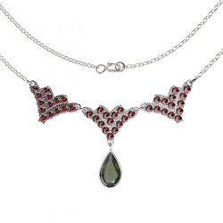 BG stříbrný náhrdelník s kameny: český granát a vltavín porhodiováno 349
