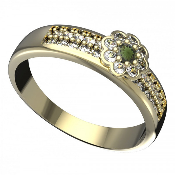 BG zlatý prsten vsazeny kameny: vltavín a diamant   552F