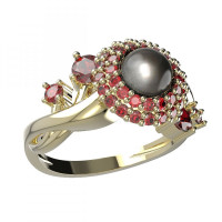 BG stříbrný prsten osázený: přírodní perla a granáty pozlaceno 540