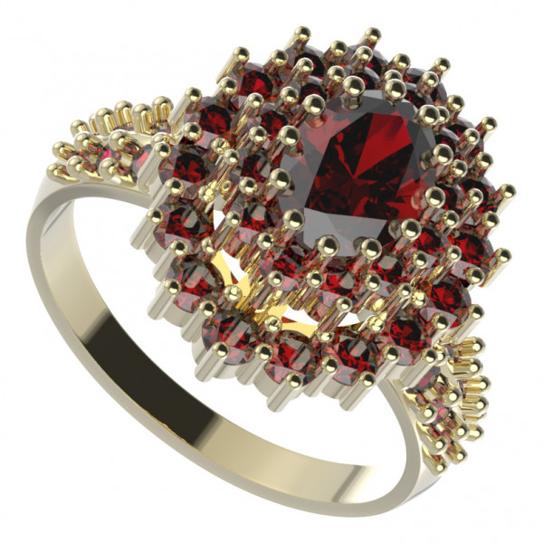 BG stříbrný prsten přírodní broušený granát  pozlaceno 001X