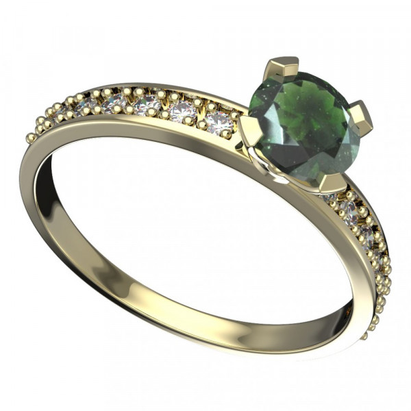 BG zlatý prsten kameny: diamant a vltavín   558E