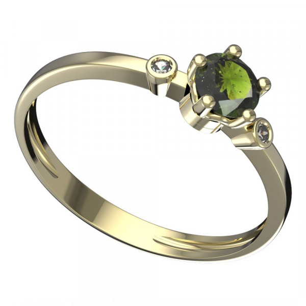 BG zlatý prsten s vltavínem a diamantem   874L