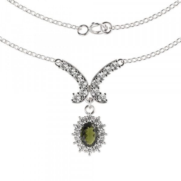 BG stříbrný náhrdelník kameny: kubický zirkon a vltavín porhodiováno 298