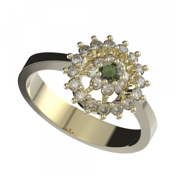 BG zlatý prsten vsazeny kameny: diamant a vltavín   970