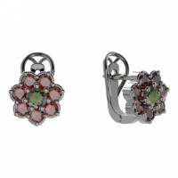 Серьги - модель JBS 456 чернёное серебро (рутений) с молдавитом и гранатом