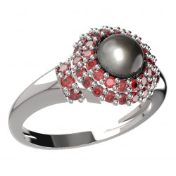 BG stříbrný prsten s perlou a granáty porhodiováno 540K