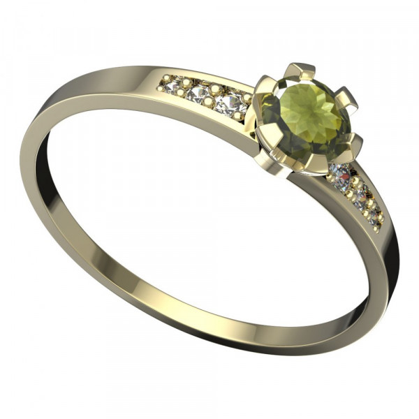 BG zlatý prsten s kameny: diamant a vltavín   556J