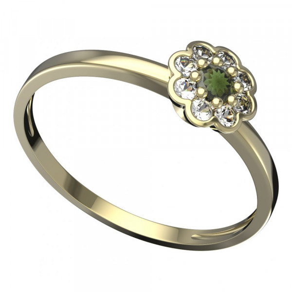 BG zlatý prsten s diamantem a vltavínem   552C