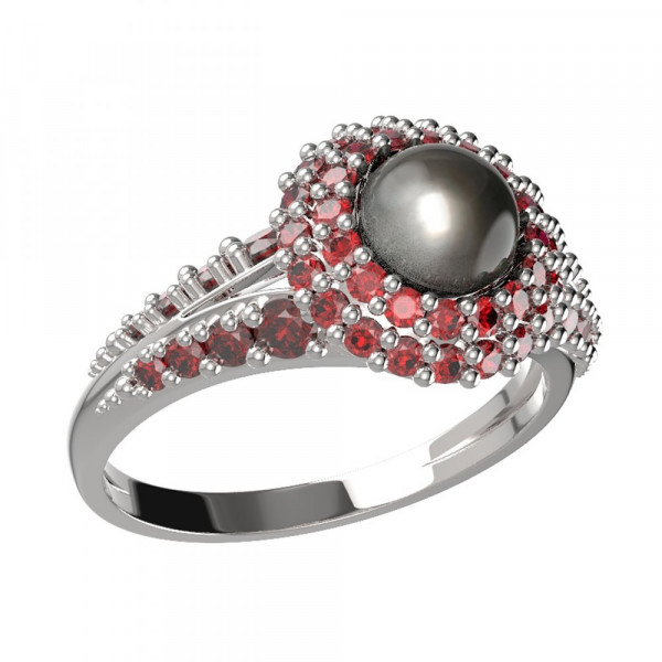 BG stříbrný prsten osázený: přírodní perla a granáty porhodiováno 540