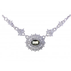 BG stříbrný náhrdelník vsazen vltavín a kubický zirkon porhodiováno 750
