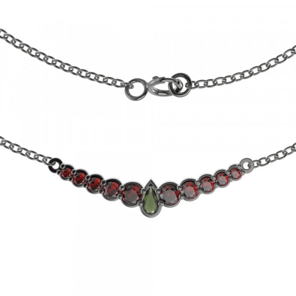 BG stříbrný náhrdelník s kameny: český granát a vltavín rhutenium 342