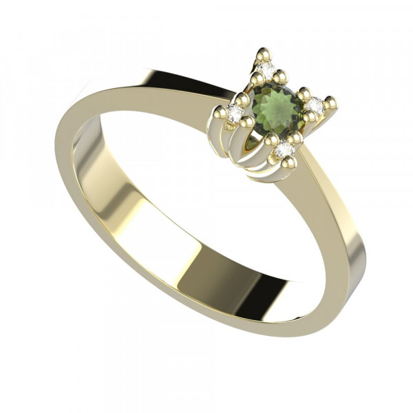 BG zlatý prsten s kameny: diamant a vltavín   762
