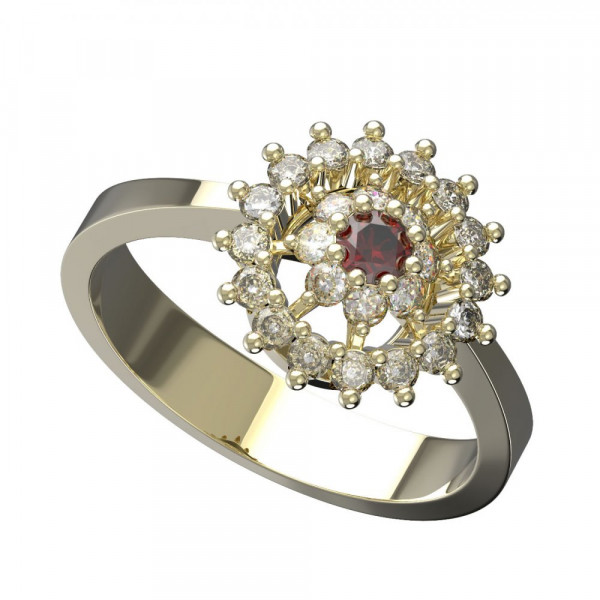 BG zlatý prsten vsazeny kameny: granát a diamant   970
